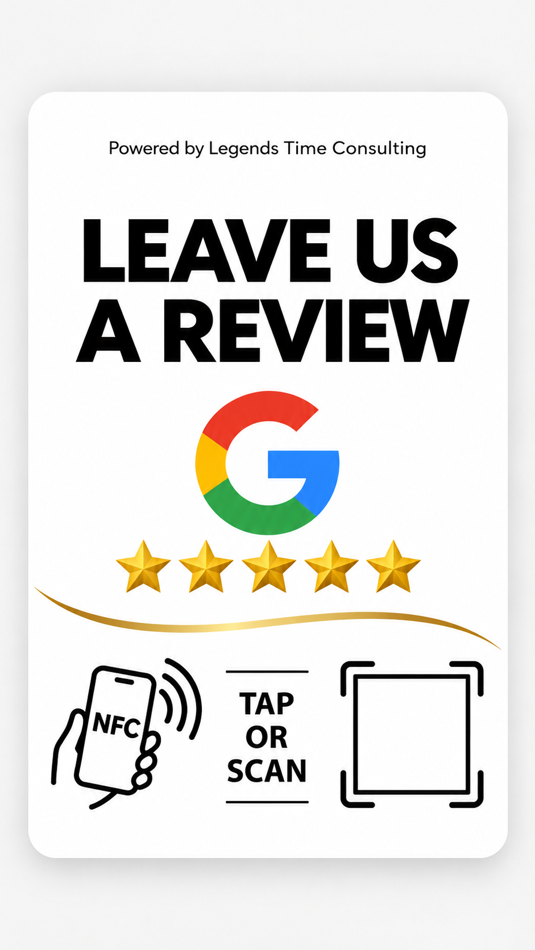 Review card design with NFC symbol and QR code placeholder